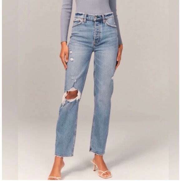 Abercrombie & Fitch The Dad Jean High Rise Straight Leg Curve Love Jeans 2 Long - Picture 3 of 8